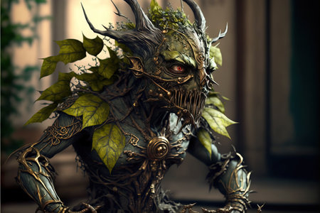 ai generated rendering of a Metal Goblin isolated on a dark background.の素材