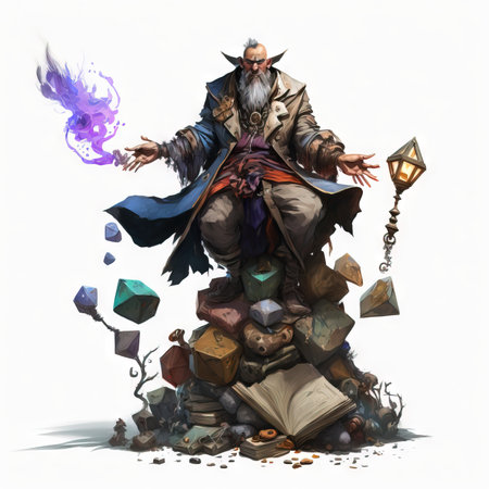 Fantasy RPG Wizard drawing, white backgroundの素材