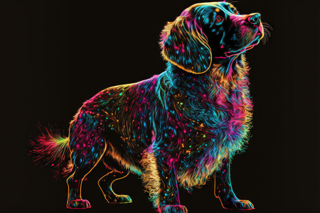 Colorful neon dog on a black background. Ai illustrationの素材