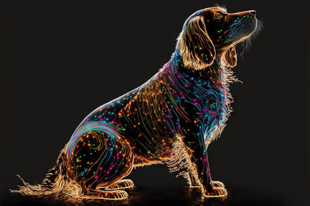 Colorful neon dog on a black background. Ai illustrationの素材