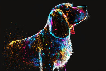Colorful neon dog on a black background. Ai illustrationの素材