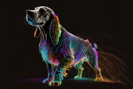 Colorful neon dog on a black background. Ai illustrationの素材