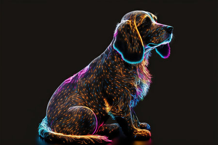 Colorful neon dog on a black background. Ai illustrationの素材