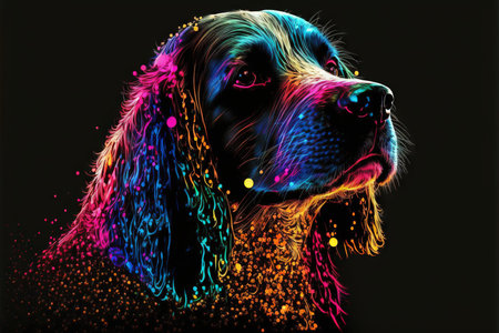 Colorful neon dog on a black background. Ai illustrationの素材