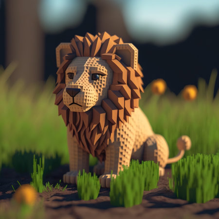 Voxel ion in the grass. Ai render. illustration.の素材