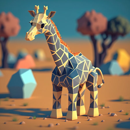 Voxel giraffes in the desert. ai illustration. Vintage style.の素材