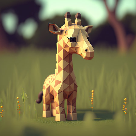 Voxel giraffes in the desert. ai illustration. Vintage style.の素材