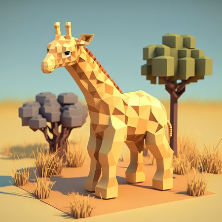 Voxel giraffes in the desert. ai illustration. Vintage style.の素材