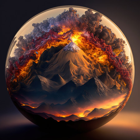 Volcanic eruption in a crystal ball. ai illustration.の素材
