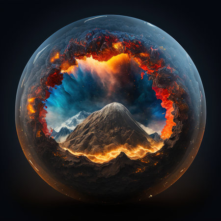 Volcanic eruption in a crystal ball. ai illustration.の素材