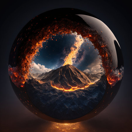 Volcanic eruption in a crystal ball. ai illustration.の素材