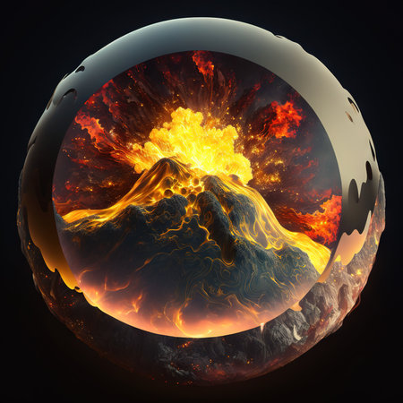 Volcanic eruption in a crystal ball. ai illustration.の素材