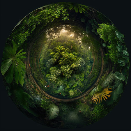 Fantasy landscape in the forest in a crystal ball. ai illustration. Vintage style.の素材