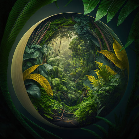 Fantasy landscape in the forest in a crystal ball. ai illustration. Vintage style.の素材