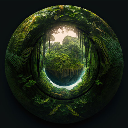 Fantasy landscape in the forest in a crystal ball. ai illustration. Vintage style.の素材