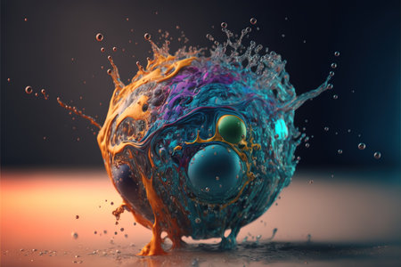 Ai rendering of crystal ball with multicolored water splash.の素材