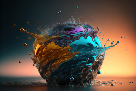 Ai rendering of crystal ball with multicolored water splash.の素材