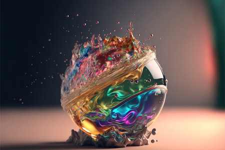 Ai rendering of crystal ball with multicolored water splash.の素材