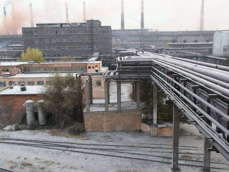 Factory heat supply network between works by above-ground pipelines.の写真素材