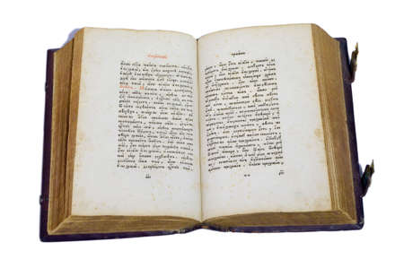 Opened old big book isolated over whiteの写真素材