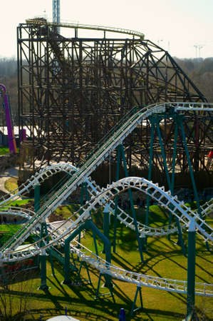 Roller coaster in entertainment park の写真素材