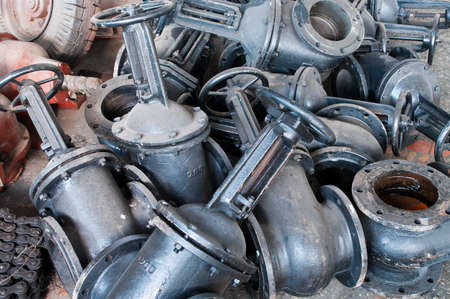 Heap of water shut-off valves big diameter. Backgroundの写真素材