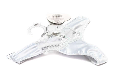 New woman`s panties on white backgroundの写真素材