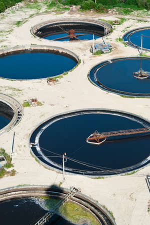 Water recycling, settling, purification in the tank by biological organisms on the sewage water station.の写真素材