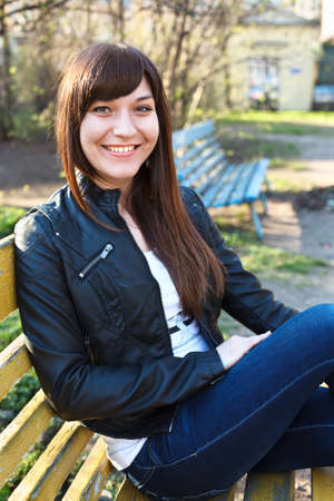Portrait of beautiful happy smiling woman a brunetteの写真素材