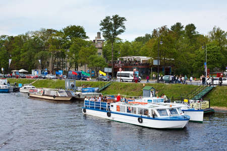 Saint-Petersburg, Russia - May 29, 2011 - Pleasure boats moored at the fortress of Peter and Paulのeditorial素材