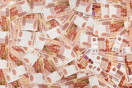Stack of Russian money 5000 rubles banknotes as background