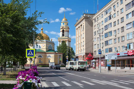 Lipetsk city, Russia - June 18, 2011 - Ð¡athedral church of the Nativity and Lenina streetのeditorial素材