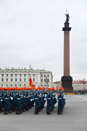 Saint-Petersburg, Russia - May 5 - Parade rehearsal before celebration of 66th Anniversary of Victory Day on Palace Square のeditorial素材