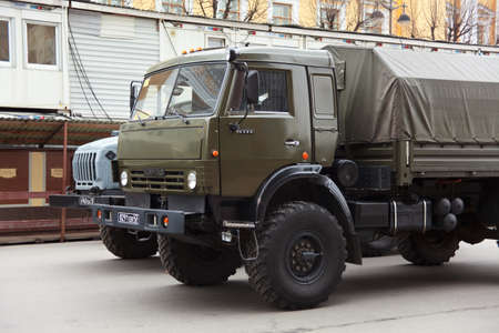 SAINT-PETERSBURG - May 5: Military vehicle for soldiers during rehearsal for the upcoming celebration of 66th Anniversary of Victory Day (WWII) near St. Isaacのeditorial素材