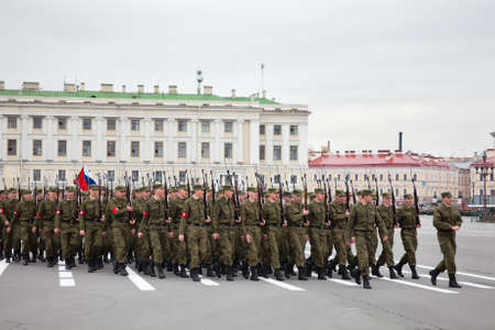 Saint-Petersburg, Russia - May 5 - Parade rehearsal before celebration of 66th Anniversary of Victory Day on Palace Square のeditorial素材