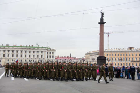 Saint-Petersburg, Russia - May 5 - Parade rehearsal before celebration of 66th Anniversary of Victory Day on Palace Square のeditorial素材
