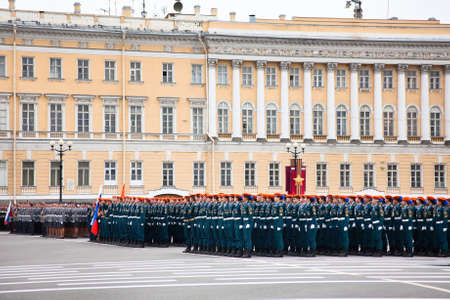 Saint-Petersburg, Russia - May 5 - Parade rehearsal before celebration of 66th Anniversary of Victory Day on Palace Square のeditorial素材