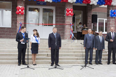 Saint-Petersburg, Russia-September, 1: Leningrad region Governor Valery Serdyukov during opening new Russian school.のeditorial素材