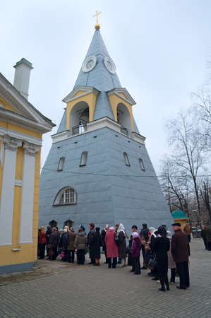  SAINT-PETERSBURG, RUSSIA - APRIL 12: Queue from old people in the church in Easter Sunday on April 12, 2011 in Saint-Petersburg, Russia.のeditorial素材