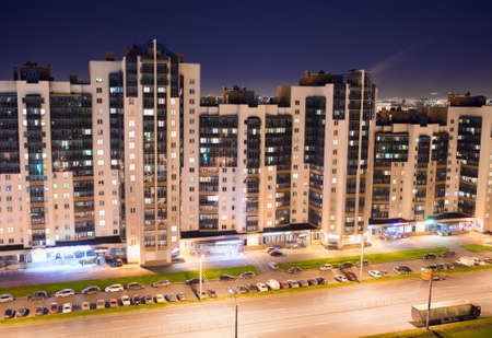 SAINT-PETERSBURG, RUSSIA - CIRCA 2011: Modern skyscraper on Lininsky (Lenin) prospect in night lights on circa 2011 in Saint-Petersburg, Russiaのeditorial素材