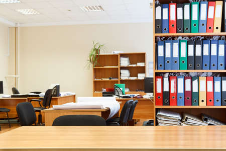 Modern office interior with tables, chairs and bookcases  Nobodyの写真素材