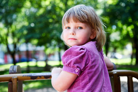 Sweet little child portrait with looking from back  Copyspaceの写真素材