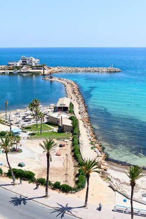 Sea shore and embankment in the city of Monastir, the Mediterranean Sea, Tunisiaの写真素材