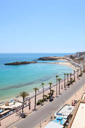 Sea bay and embankment in the city of Monastir, the Mediterranean Sea, Tunisiaのeditorial素材