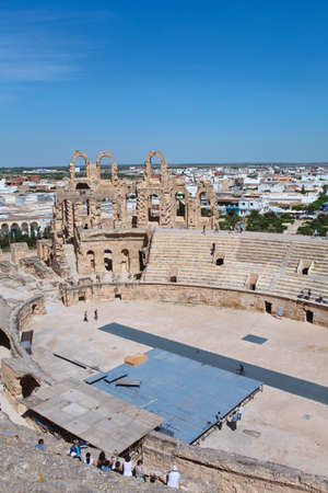 TUNISIA - CIRCA MAY, 2012: Demolished ancient walls and arches in Amphitheater in El Djem, on circa May, 2012 in Tunisia.のeditorial素材