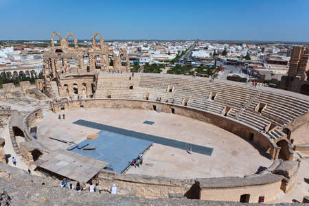 TUNISIA - CIRCA MAY, 2012: Demolished ancient walls and arches in Amphitheater in El Djem, on circa May, 2012 in Tunisia.のeditorial素材