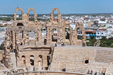 TUNISIA - CIRCA MAY, 2012: Demolished ancient walls and arches in Amphitheater in El Djem, on circa May, 2012 in Tunisia.のeditorial素材