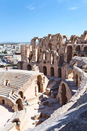 TUNISIA - CIRCA MAY, 2012: Demolished ancient walls and arches in Amphitheater in El Djem, on circa May, 2012 in Tunisia.のeditorial素材
