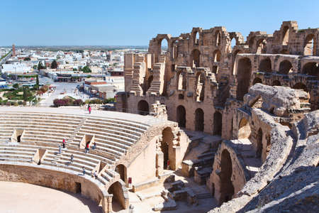 TUNISIA - CIRCA MAY, 2012: Demolished ancient walls and arches in Amphitheater in El Djem, on circa May, 2012 in Tunisia.のeditorial素材