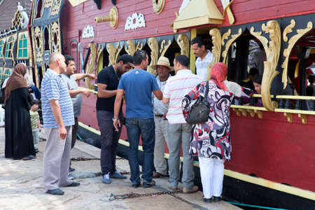 SOUSSE, TUNISIA - CIRCA MAY, 2012: City embankment with beautiful vessels. Excursion, style of old ship in Sousse, Tunisia.のeditorial素材